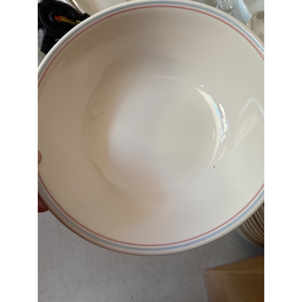 Corelle Corning Rosemarie Cereal Bowl 8.5‎ Inch Pink Blue Stripes Vitrelle USA